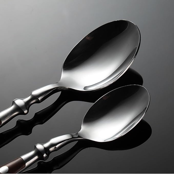 IKXO 16 Pieces Brown Gum Wood Handle Silverware Set for 4, Exquisite Ergonomic Flatware Set Food-Grade Stainless Steel Cutlery Set, Tableware Eating Utensils, Mirror Finished, Dishwasher Safe