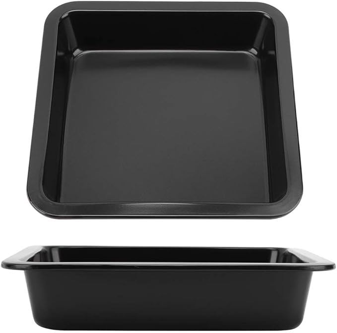 2Pcs Rectangle Cake Pan 8.9x8.9x1.8in (22.5x22.5x4.6cm) - Nonstick Baking Pans for Cakes, Brownies, Lasagna & Cookies, Even Heat Distribution, Dishwasher Safe(Black)