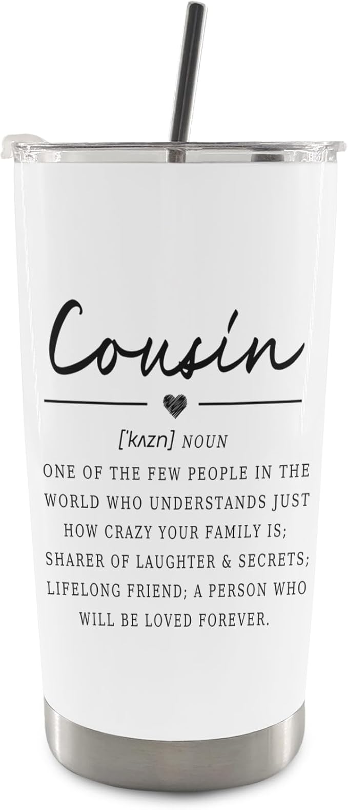 QASHWEY Cousin Gifts Coffee Tumbler - Gifts for Cousins Women Men Travel Tumbler Coffee Mug, Cousin Gift for Women Men, CousinDefinition Steel Tumblers with Straw and Lid 20 oz