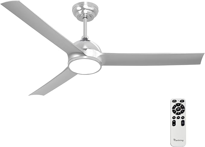 52 Inch Modern Silver Ceiling Fan with Lights Remote Control, Quiet DC Motor/Dimmable 3 Color LED/6 Speed High CFM/3 Blade Indoor Ceiling Fans for Bedroom/Living Room