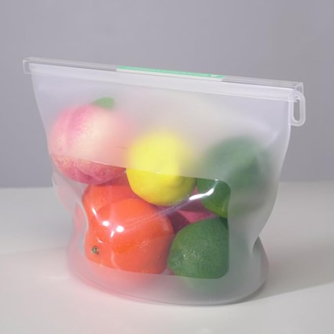 Reusable Silicone Food Storage Bags 4-Pack with 1 Sandwich, 1 Lunch, 1 Half-Gallon and 1 Gallon, Multi-Use & Sous Vide Stand-Up Container for Soup and Leftovers, Microwave, Dishwasher and Freezer Safe