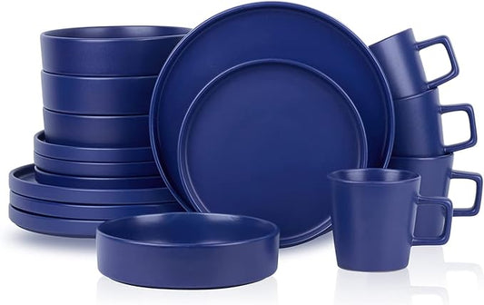 Stone Lain Cleo Modern Stoneware 16-Piece Dinnerware Set, Plates and Bowls Set, Dish Set Service For 4, Blue