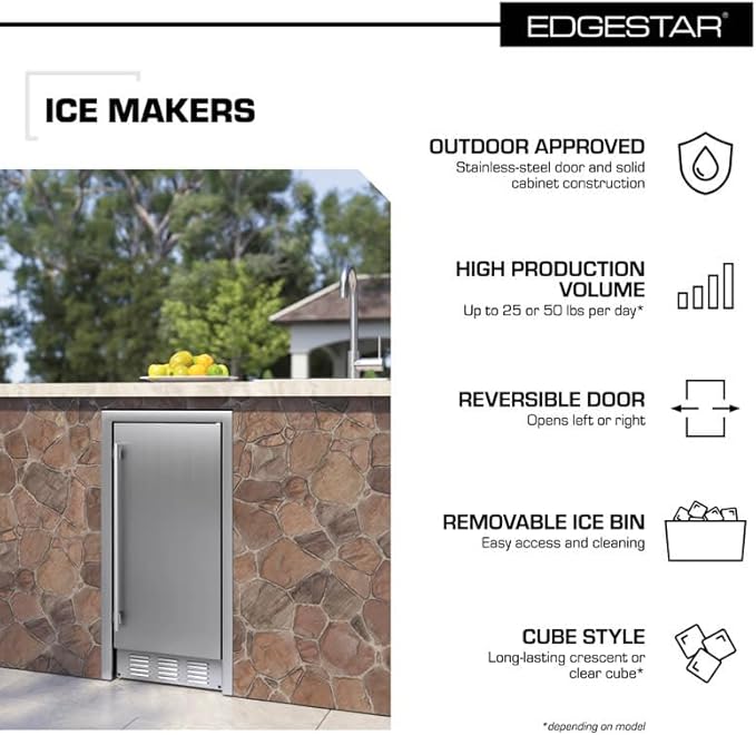 EdgeStar IB250OD 15 Inch Wide 20 Lbs. Capacity Built-in Ice Maker with 25 Lbs. Daily Ice Production - Stainless Steel