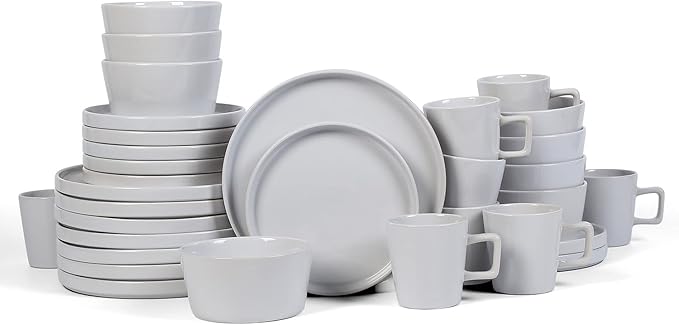Stone Lain Celina Stoneware 32-Piece Dinnerware Set, White Glossy, Service For 8