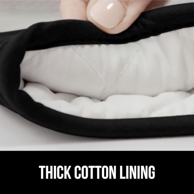 GORILLA GRIP BPA-Free Soft Silicone Oven Mitts, 14.5x8.3, Heat Resistant and Waterproof Cooking Gloves, Thick Cotton Lining, Flexible Gripping for Baking Grilling, Kitchen Potholders Set of 2, Black