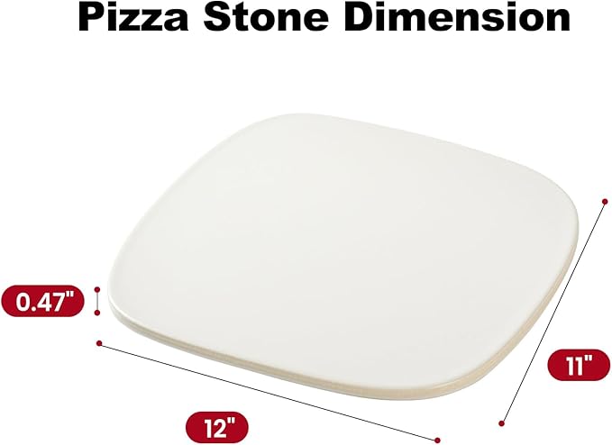 Pizza Stone, 12" x 11" x 0.47" Ceramic Coating & Cordierite Pizza Stones for Oven Grill BBQ, Heavy Duty Non Stick Baking Stone for Pizza & Bread, Unique Shape Design Grilling Stone (White)