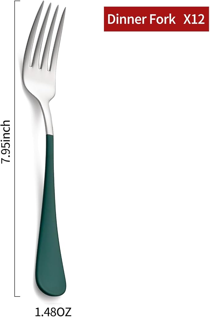Green Dinner Fork, 18/0 Green handle Stainless Steel Satin Finish 8.1-inch Silverware Flatware Fork Set, Set of 12, Dishwasher SafG