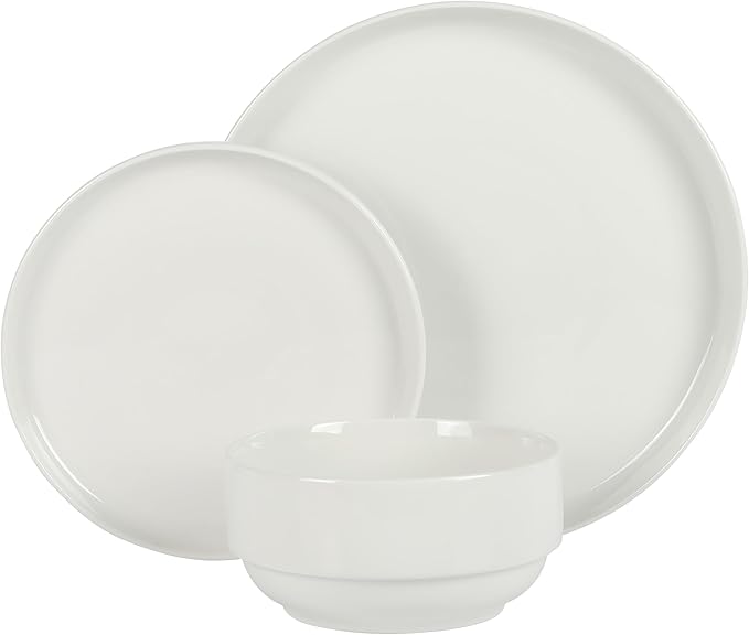Gibson Home Rothernberg Stackable 18 Piece, Service for 6, White Porcelain Plates and Bowls Set