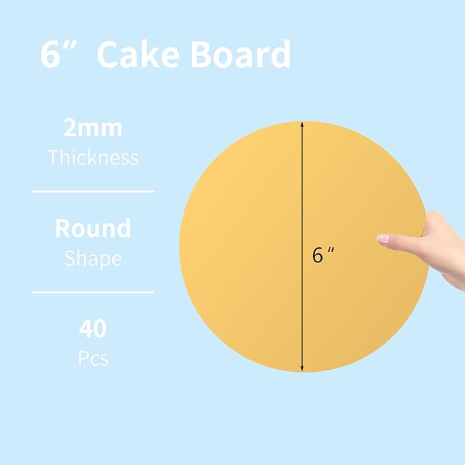 JCD 40 Pcs Gold Color Cakeboards, Cake Boards 6 inch Round, Food-Graded Cardboard Cake Rounds Cake Base, Waterproof and Oil-Proof Cake Boards for Cake DIY, Dessert (Gold, 6inch/40Pcs)