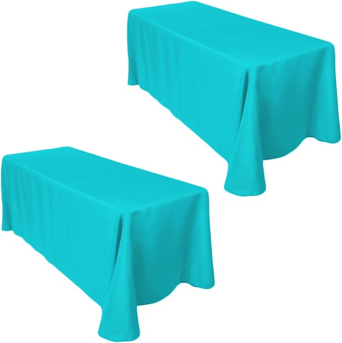 LTC LINENS 2-Pack Rectangular Tablecloths 90 in x 156 in with Rounded Corners - Turquoise Table Covers for 8 ft Table Floor-Length Drop - Wrinkle Resistant Polyester Fabric Cloth for Wedding, Party