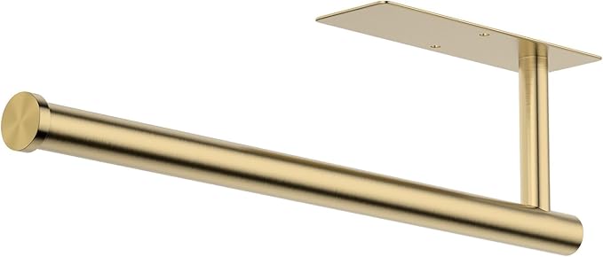 Paper Towel Holder Under Cabinet, Self-Adhesive,No Drilling, Stainless Steel, Wall-Mounted for Kitchen and Bathroom, Easy Install, Durable, Space-Saving, Ideal for Home, RV (Gold, 1 Pack)