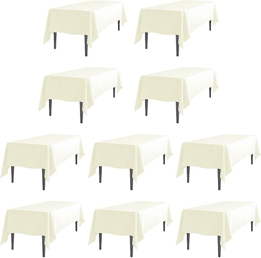 LTC LINENS 10 Pack Ivory Rectangular Tablecloths 70 x 120 Inch for 6 or 8 Feet Rectangle Banquet Tables with Half-Drop - Stain and Wrinkle Resistant Polyester Cloth Table Covers for Party, Wedding