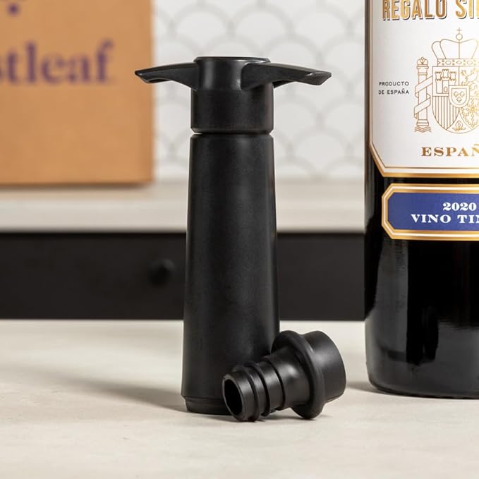 Wine Saver Pump with Vacuum Wine Stoppers - Preserve Your Wine Longer/Reusable/Fits All Standard Wine Bottles/Airtight Seal and No Spills/1 Pump 4 Stoppers/Wine Accessories and Gifts