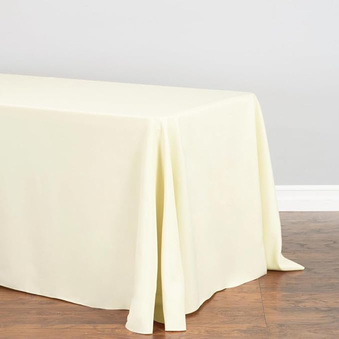 LTC LINENS Bulk 10-Pack Ivory Rectangular Tablecloths 90 in x 156 in with Rounded Corners - Ideal for 8 ft Tables with Floor-Length Drop - Polyester Fabric Cloth Table Covers for Wedding, Party