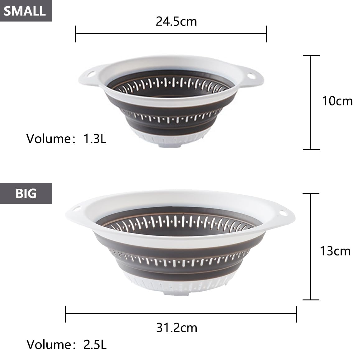 Collapsible Colander and Strainer,Silicone Strainer Colanders & Food Strainers,for Vegetable and Fruit, Kitchen Essentials (2, Pink, 1.3L+2.5L)