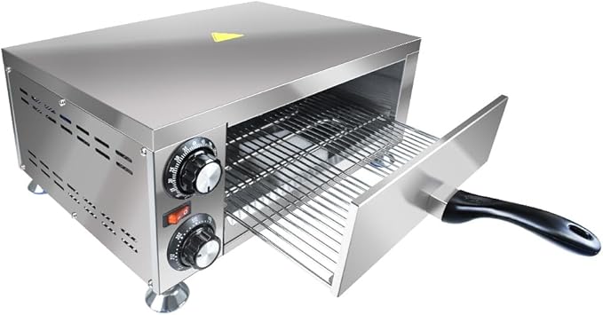 Generic YOOKTEN Electric Indoor Pizza Oven, 12"" Countertop Pizza Oven Commercial Pizza Maker Machine for Home with 60 Minutes Timer Stainless Steel Pizza Cooker,1100W, Silver