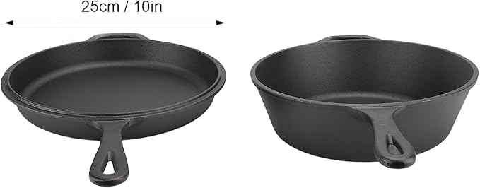 2 Piece Set Cast Iron Skillet, Even Heating & Non Stick Cast Iron Frying Pan for Home Kitchen