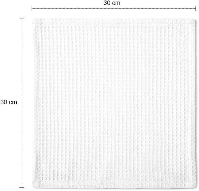 Encasa XO' Waffle Weave Face & Hand Towels – 12"x12", White Washcloths Set of 24 – Quick Drying for Bathroom, Gym, Kitchen & Travel – Small Reusable Dish Cloths & Face Wipes for Everyday Use
