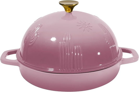Bread Oven Cast Iron Bread Dutch Oven with Cloche Lid for Bread Baking BerryPink Enameled Cast Iron Bread Oven with Dome Lid for Sourdough 5 qt