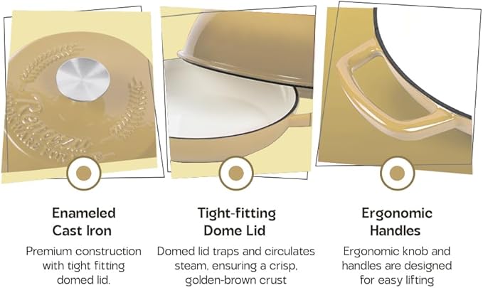 Enameled Cast Iron Dutch Oven Pot with Lid - Dutch Oven for Sourdough Bread Baking - With 5 Blade Bread Lame & Non-Stick Silicone Sling perfect for Sourdough Breads & more. Cast Iton Enamel Braiser Pan with Lid (WHITE, 6 Quart Sourdough Pot)