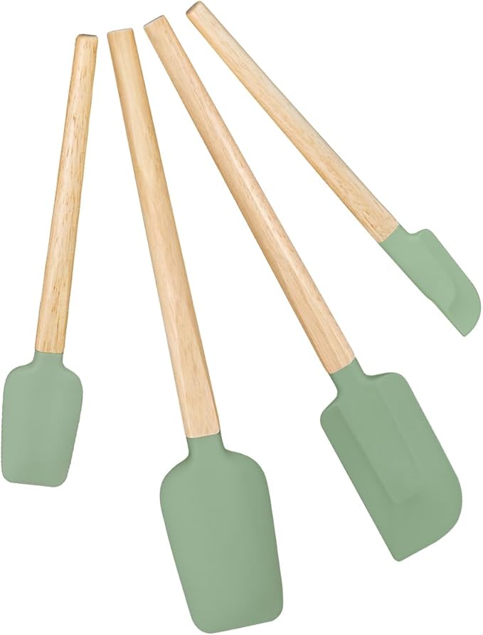 Silicone Spatula Set, Food Grade Rubber Spatula-4 Piece Nonstick Rubber Spatulas, Spoonula, Jar Scraper for Cooking, Baking, Mixing, Frosting - Heat Resistant Up to 600°F (Spatulas-Green)
