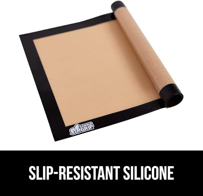 GORILLA GRIP Reusable Nonstick Silicone Baking Mat, 2-Pack, 16.5x11.87, Half Sheet, BPA-Free Oven Safe Food Liner for Cookie Sheets, No Mess Easy Clean Pastry Mats, Holiday Baking Essentials, Black