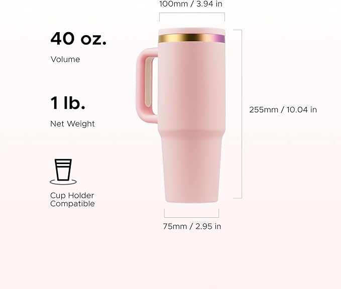 OMTech 40 oz. Tumblers with Handle & Lid, 12 Pack Tumbler Bulk with Double Wall Vacuum Insulation, Food-Grade Stainless Steel Insulated Coffee Mug, Sweatproof Travel Mug for Hot Cold Drinks, Pink
