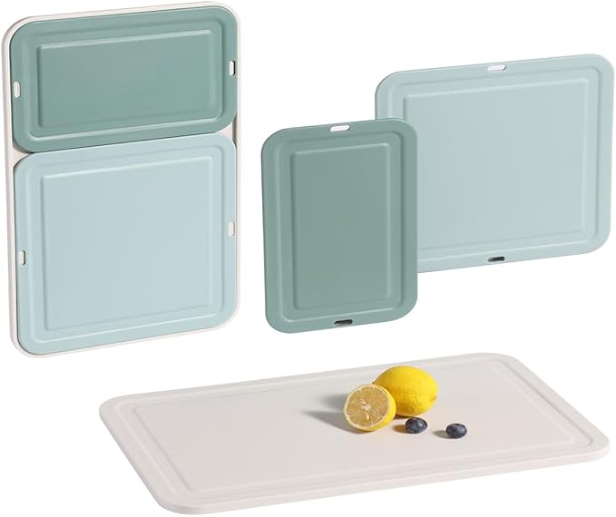 3-in-1 PP Plastic Cutting Board Set, Nesting Design for Space-Saving Storage, Pale Color‌ Boards (Large+Medium+Small) with Juice Groove, Dishwasher Safe