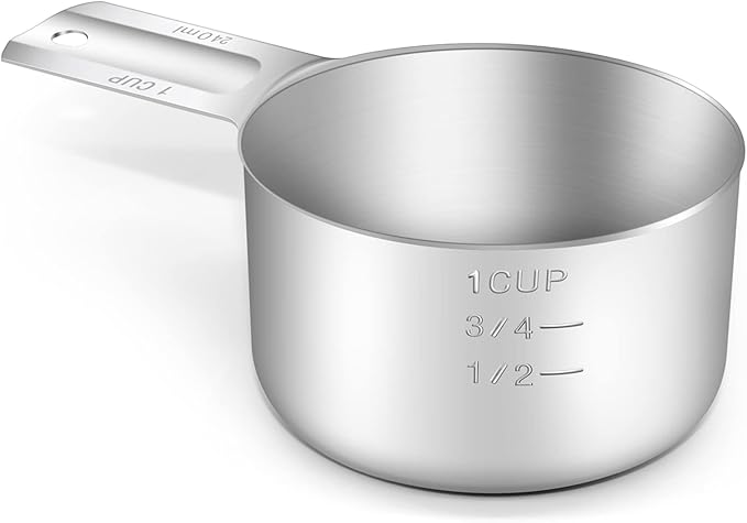 1PCS 1Cup (240ml, 8oz) Single Measuring Cup, Stainless Steel Measure Scoop, Metric and US Measurement, Dishwasher Safe