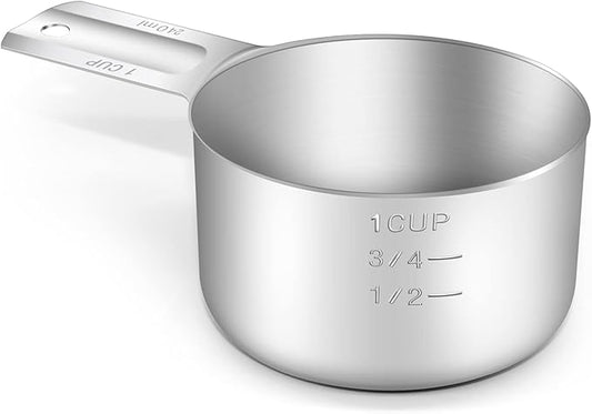1PCS 1Cup (240ml, 8oz) Single Measuring Cup, Stainless Steel Measure Scoop, Metric and US Measurement, Dishwasher Safe
