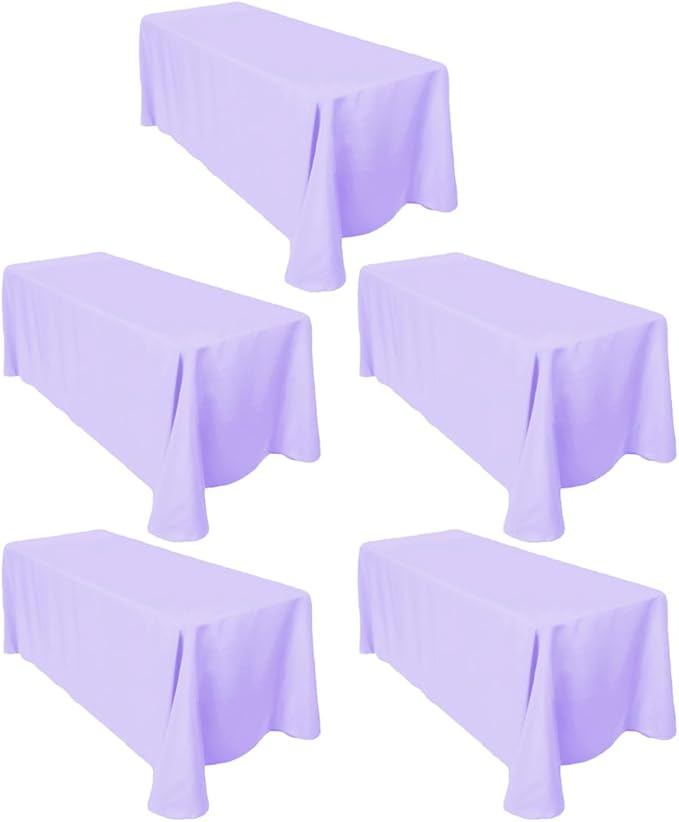 LTC LINENS 5-Pack 90x132 Inch Lavender Rectangular Tablecloths - Rounded Corners Table Cloths for 6 ft Tables Floor-Length Drop - Polyester Fabric Cloth Table Covers for Wedding, Party