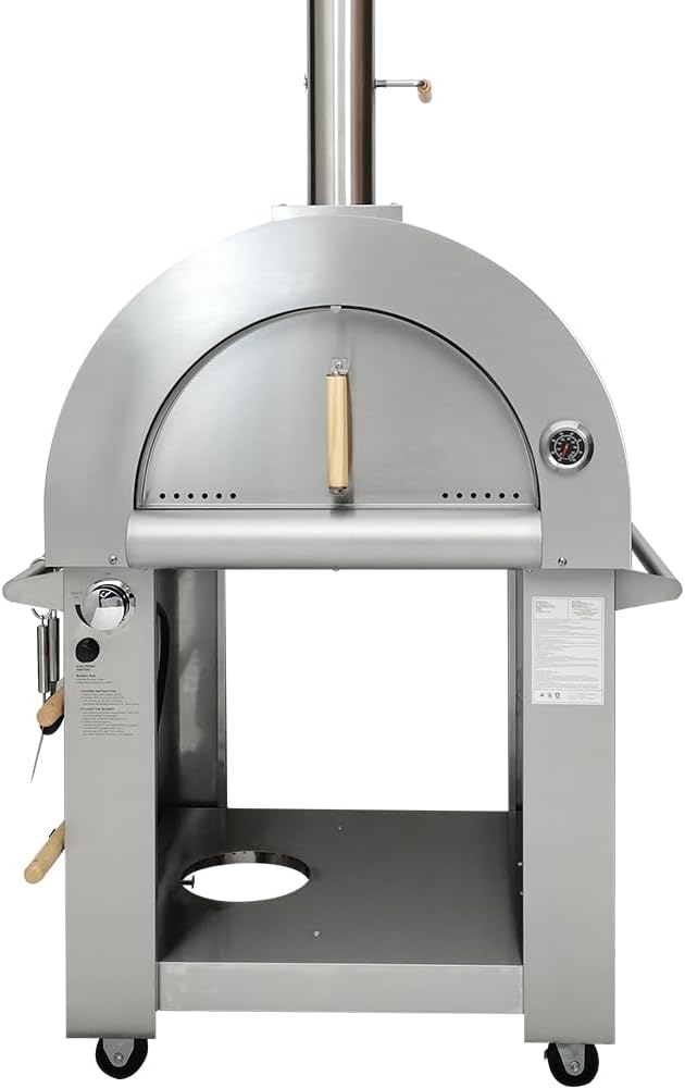 32.5 inch Wood Fired and Propane Gas Pizza Oven for Outdoor Kitchen in Stainless Steel, Large Pizza Oven for Outside, Yard and Party
