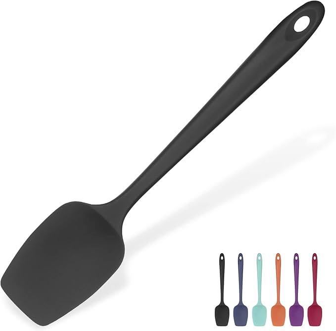 Heat Resistant Silicone Spoon Spatula: U-Taste 600ºF High Heat Flexible 11.38in Silicon Mixing Stirring Cooking Scraping Baking Bowl Scraper Seamless Spreader for Kitchen Nonstick Cookware (Black)
