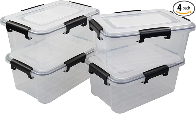 10 Liter Plastic Storage Container with Seal Circle and Latches Lid, Clear Food Storage Boxes Set of 4