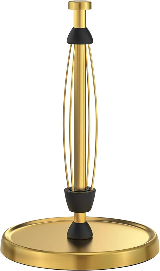Paper Towel Holder Countertop, Gold Kitchen Accessories Decor, Stainless Steel, Weighted Base, Gold, Paper Towel Roll Holder Stand with Ratchet Mechanism for Kitchen Bathroom Farmhouse Essentials