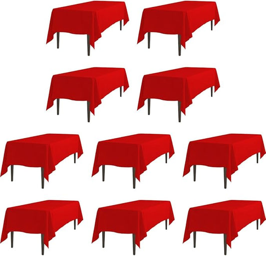 LTC LINENS 10 Pack Red Tablecloths Rectangular 70 x 120 Inch for 6 or 8 ft Rectangle Banquet Tables with Half-Drop - Stain and Wrinkle Resistant Polyester Fabric Cloth Table Covers for Wedding, Party
