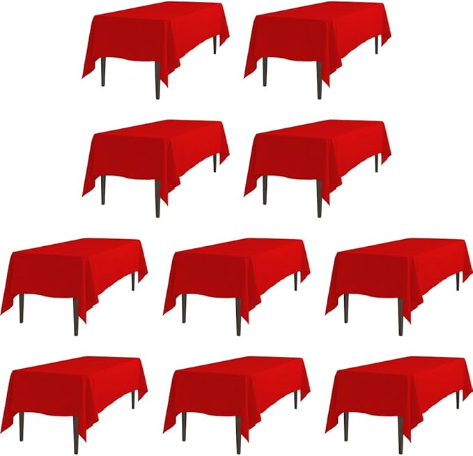 LTC LINENS 10 Pack Red Rectangular Tablecloths 60 x 126 Inch for 8 ft Rectangle Banquet Tables with Half-Drop - Stain and Wrinkle Resistant Polyester Fabric Cloth Table Covers for Wedding, Party