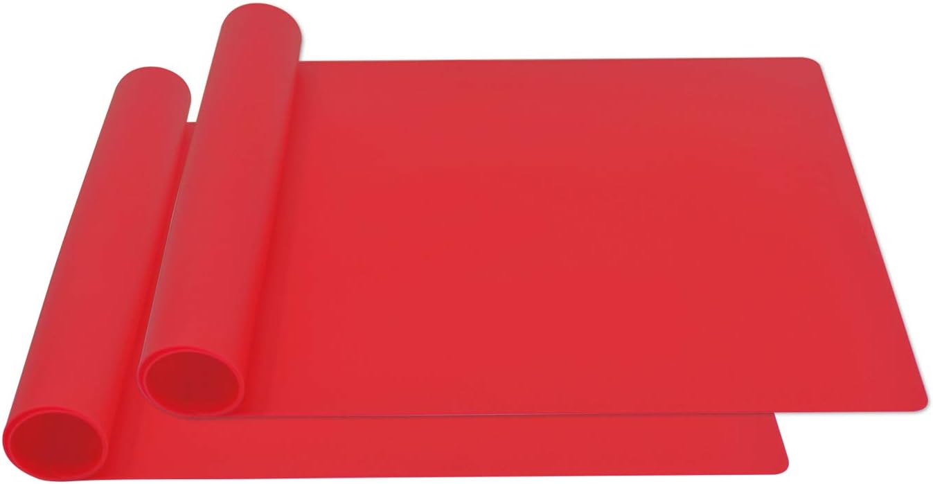 Silicone Placemats, Food-Grade Non-Slip Waterproof, Dining, Stain Resistant, Countertop Protector, Kitchen Counter Mat, Heat Resistant, Baking mat Dishwasher Safe (23.6"×15.7"-2pack, Red)