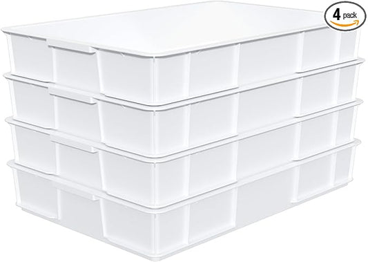 4-pack Large Commercial Plastic Pizza Dough Proofing Box, White, 23.6" x 16.1" x 3.7"