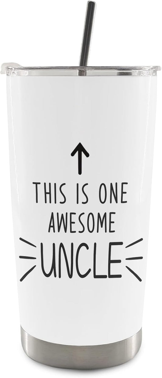 QASHWEY Uncle Gifts Coffee Tumbler 20 oz, BestUncle Travel Tumbler Coffee Mug Gifts for Uncles, UncleGifts from Niece Nephew, This is One Awesome Uncle Stainless Steel Tumblers with Straw and Lid