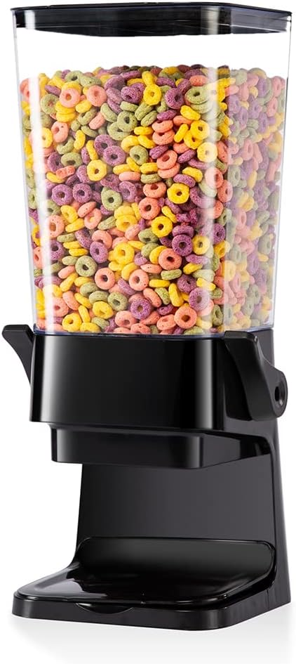 5L Cereal Dispenser Countertop with lids, Organization and Storage Containers for Kitchen and pantry, Rice Dispenser for food, Cereal, Beans, Nuts, Snack,Oatmeal, Dog Food, Bird Seed, Black, 1Pc