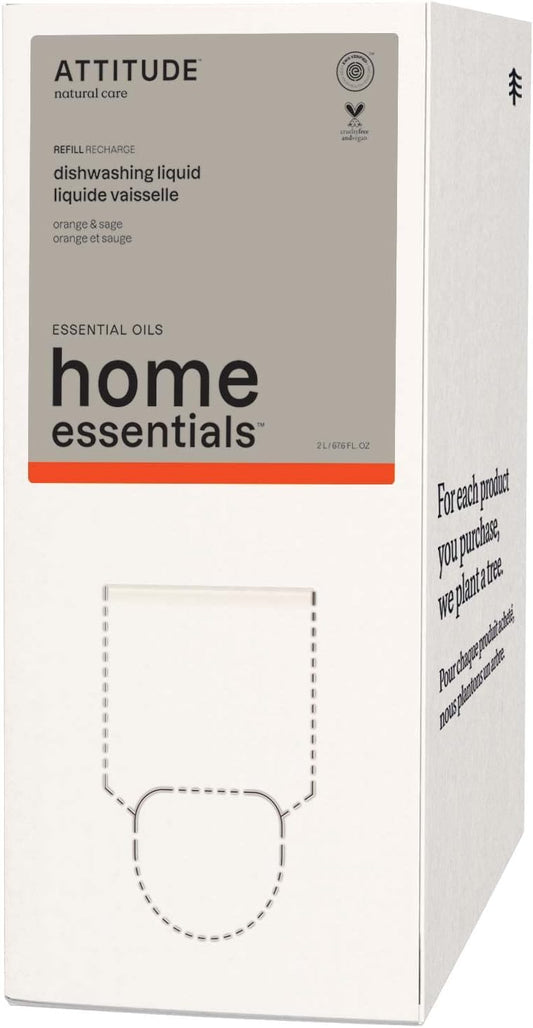 ATTITUDE Dish Soap, EWG Verified, Plant and Mineral-Based Ingredients, Vegan and Cruelty-free Household Products, Orange and Sage, 67.6 Fl Oz