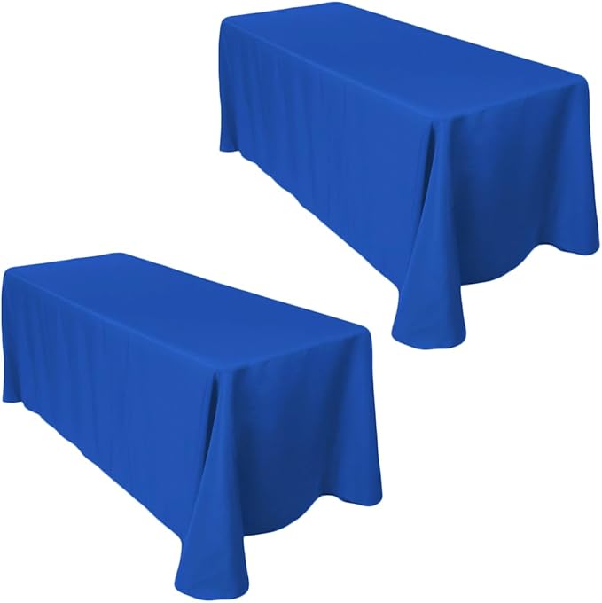 LTC LINENS 2-Pack Rectangular Tablecloths 90 in x 132 in with Rounded Corners - Royal Blue Table Cloths for 6 ft Rectangle Tables Floor Length - Polyester Fabric Cloth Table Covers for Wedding, Party
