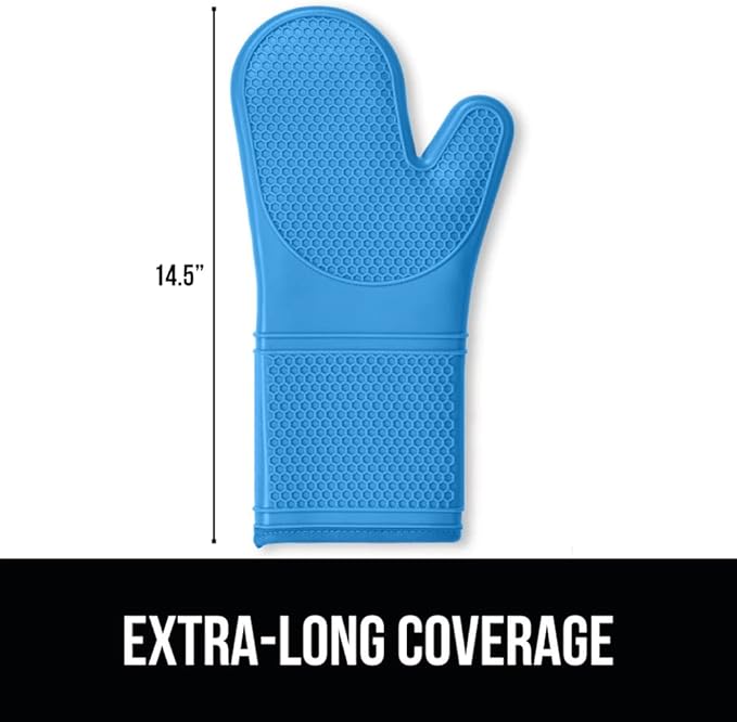 GORILLA GRIP BPA-Free Soft Silicone Oven Mitts, 14.5x8.3, Heat Resistant and Waterproof Cooking Gloves, Thick Cotton Lining, Flexible Gripping for Baking Grilling, Kitchen Potholders Set of 2, Aqua