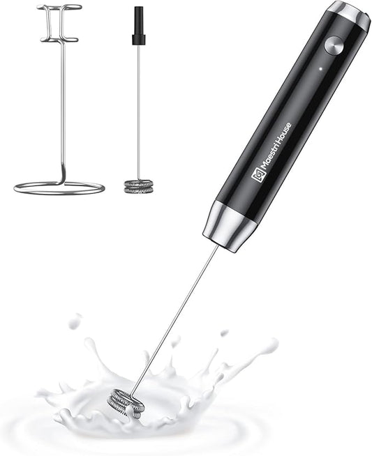 Maestri House Rechargeable Milk Frother with Stand, LunaFro Handheld Electric Foam Maker Waterproof Detachable Stainless Steel Whisk Drink Mixer Foamer for Lattes, Cappuccino