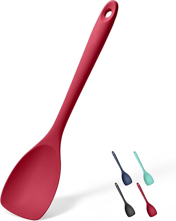 Doosu Silicone Spoon Spatula, 600ºF Heat-Resistant Food Grade Rubber Spoonula with Seamless Design, Non-Stick Flexible Scraper Kitchen Cooking Spoon Baking Tool for Mixing, Scraping (Red)