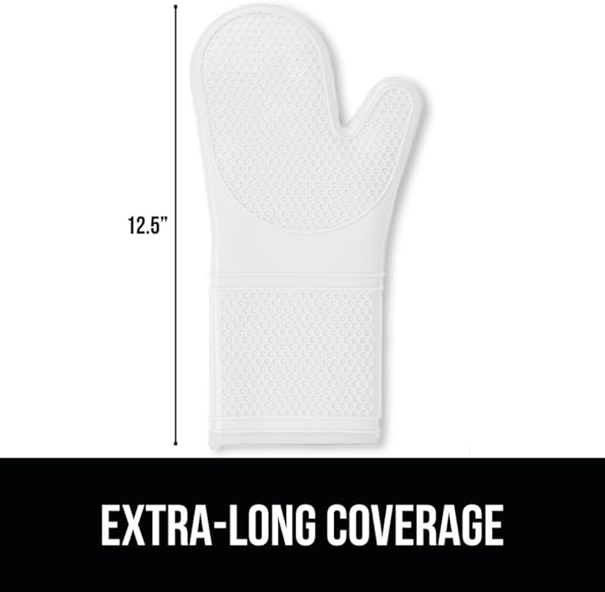 GORILLA GRIP BPA-Free Soft Silicone Oven Mitts, Heat Resistant and Waterproof Cooking Gloves, Thick Cotton Lining, Flexible Gripping for Baking Grilling, Kitchen Potholders Set of 2, 12.5x8.3, White