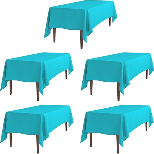 LTC LINENS 5 Pack Turquoise Rectangular Tablecloths 70 x 120 Inches for 6 or 8 Feet Rectangle Banquet Tables with Half-Drop -Stain and Wrinkle Resistant Polyester Cloth Table Covers for Party, Wedding