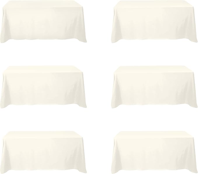 BRILLMAX 6 Pack Ivory Tablecloths for 6 Foot Rectangle Tables 90 x 132 Inch - 6ft Rectangular Bulk Linen Polyester Fabric Washable Cloth Cover for Wedding Reception Banquet Birthday Party