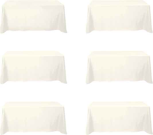 BRILLMAX 6 Pack Ivory Tablecloths for 6 Foot Rectangle Tables 90 x 132 Inch - 6ft Rectangular Bulk Linen Polyester Fabric Washable Cloth Cover for Wedding Reception Banquet Birthday Party